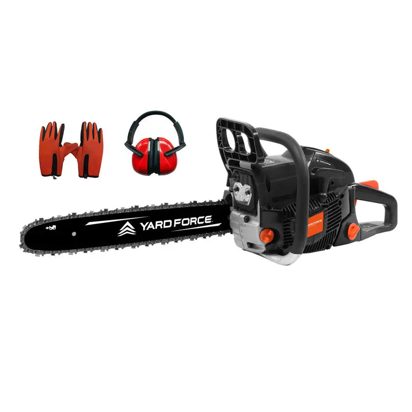Yard Force Chainsaw 55cc Petrol with Gloves & Earmuffs
